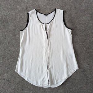 Le Chateau Elegant White Sleeveless Blouse with Contrast Black Trim - Viscose, L